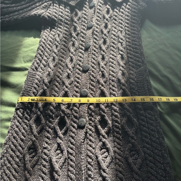 EUC - Aran Crafts 100% Merino Wool Cable Knit Sweater Coat (Charcoal Gray) - Picture 8 of 12